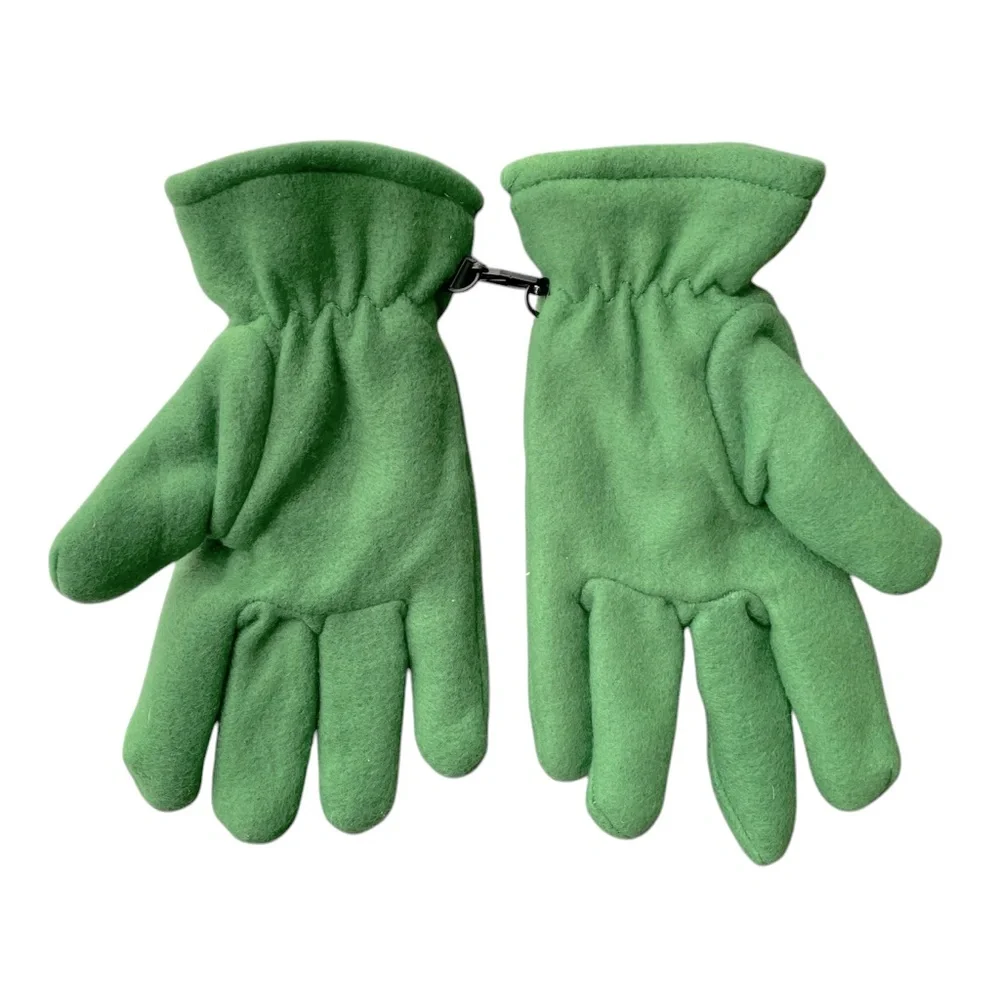 Women's Fleece Winter Gloves Lined Green with Embroidered Motif